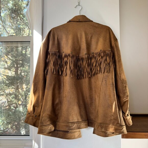 New Free People Vegan Suede Fringe Barn Jacket We The Free Knox Brown Medium - Picture 10 of 15